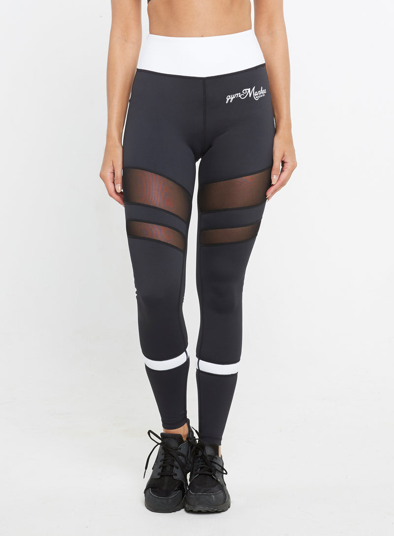 Gym  Monkee - Ladies Black and White Leggings FRONT 