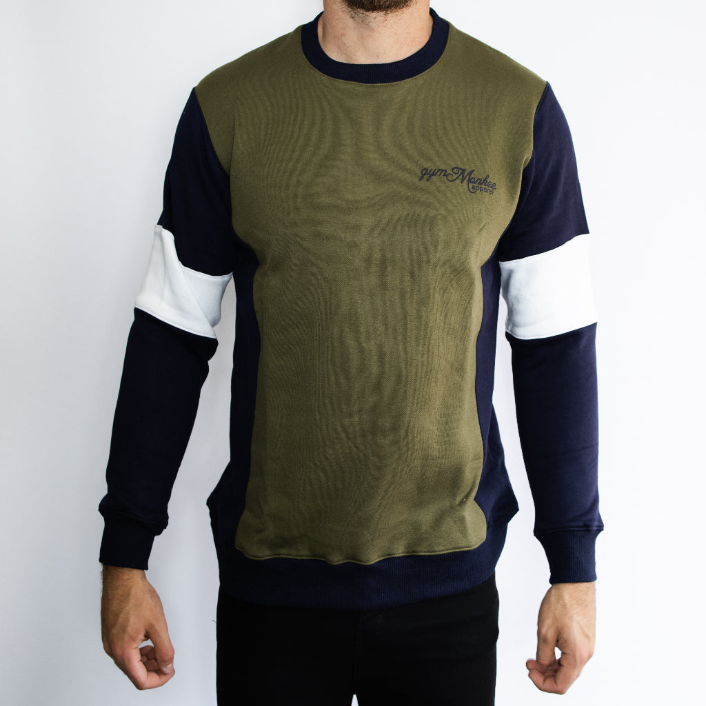 Khaki & Black Crew Neck Sweatshirt - Front