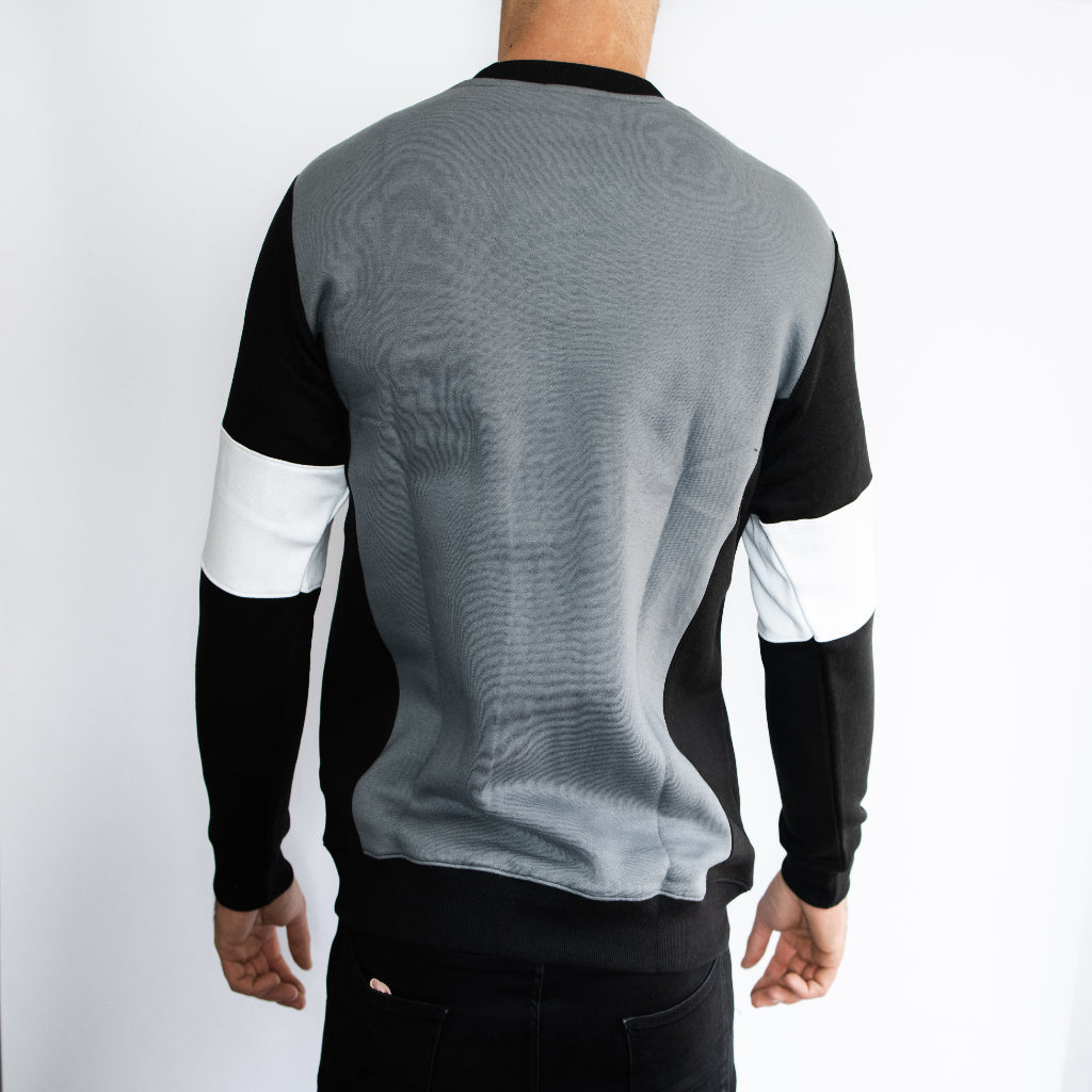 Grey + Black Crew Neck Sweatshirt - Back