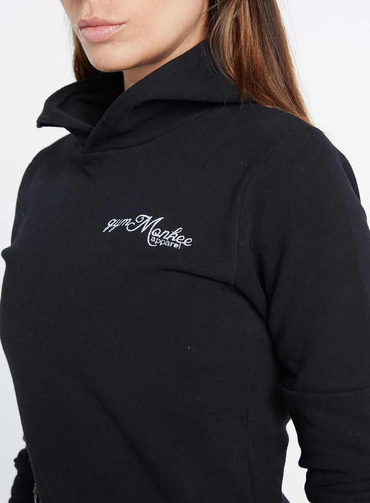 Gym Monkee - Ladies Black Hoodie FRONT LOGO