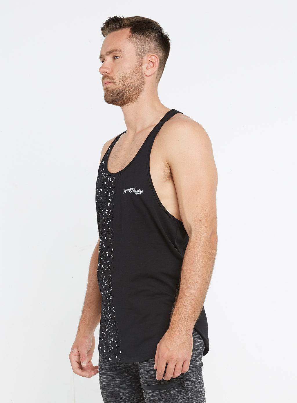 Gym Monkee - Black Speckled Vest LEFT