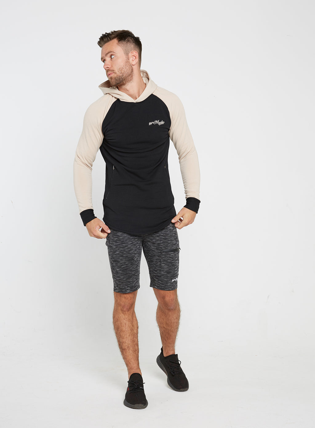 Gym Monkee - Black and Sand Hoodie FRONT FULL
