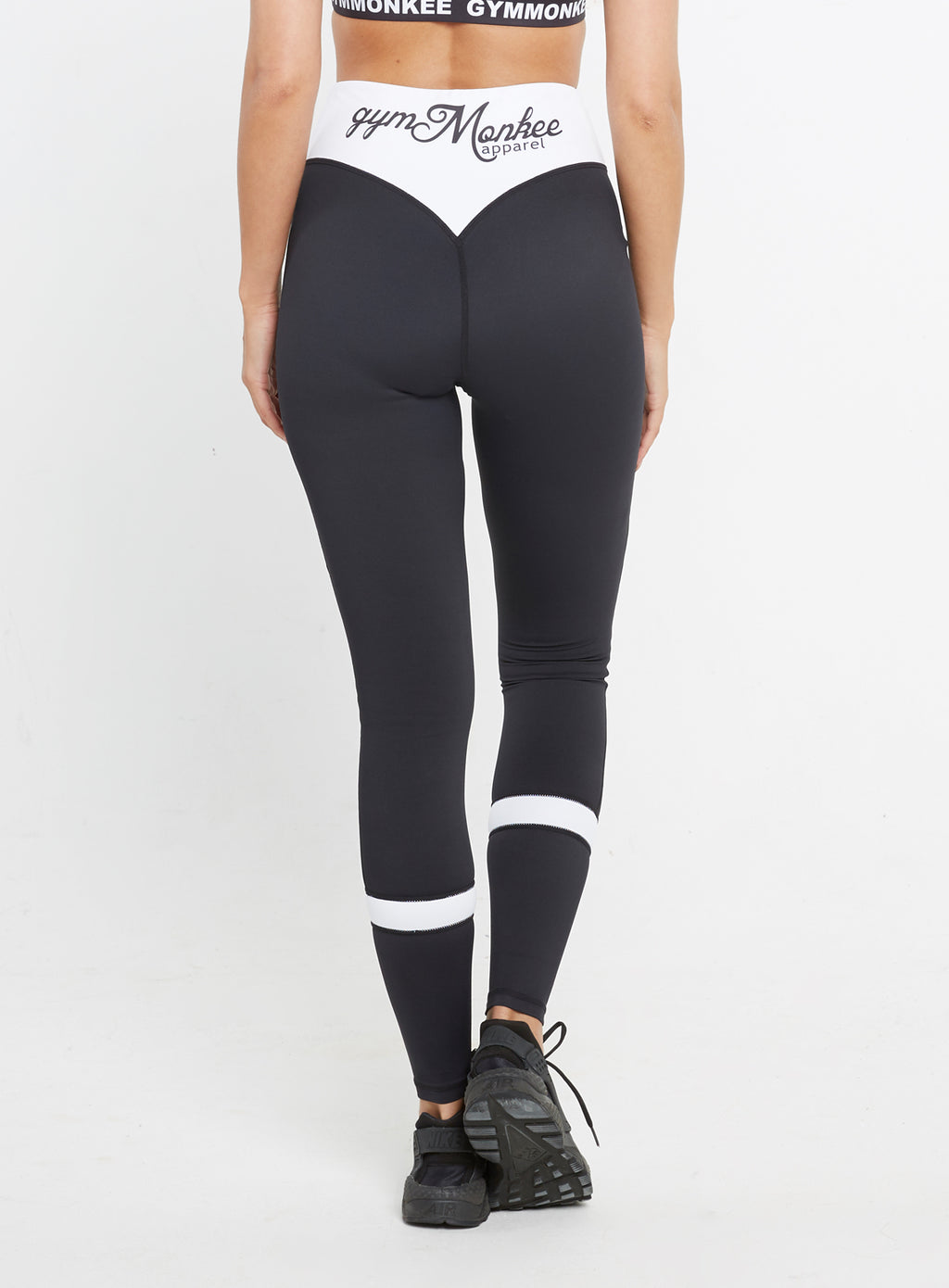 Gym  Monkee - Ladies Black and White Leggings REAR