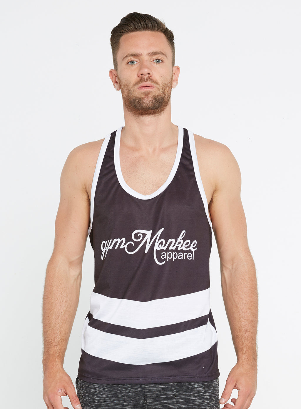 Gym Monkee -  Black and White Sublimated Vest FRONT