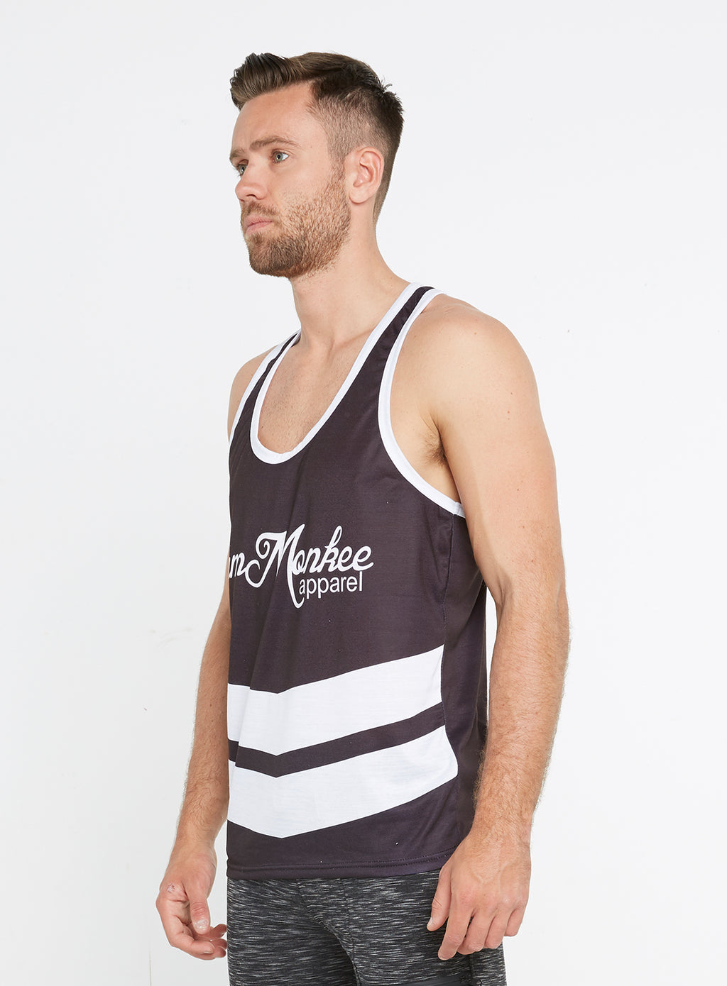Gym Monkee -  Black and White Sublimated Vest LEFT