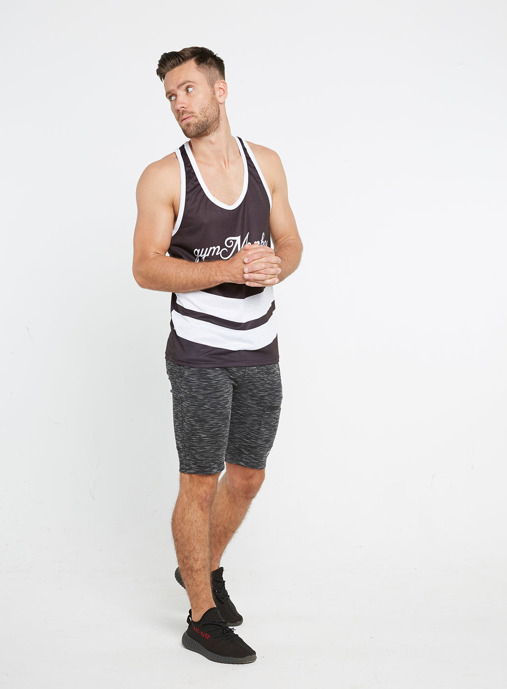Gym Monkee -  Black and White Sublimated Vest MOVING