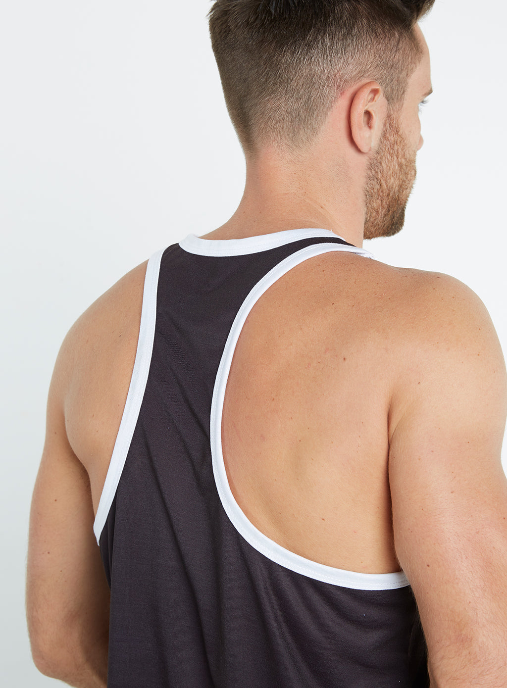 Gym Monkee -  Black and White Sublimated Vest SHOULDERS