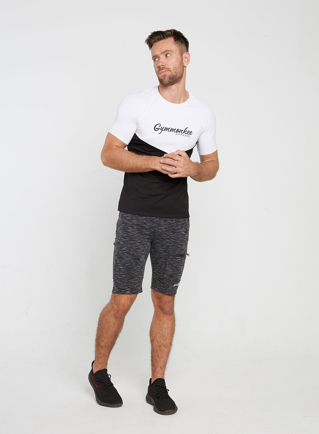 Gym Monkee - Black and White Tee FRONT MOVING