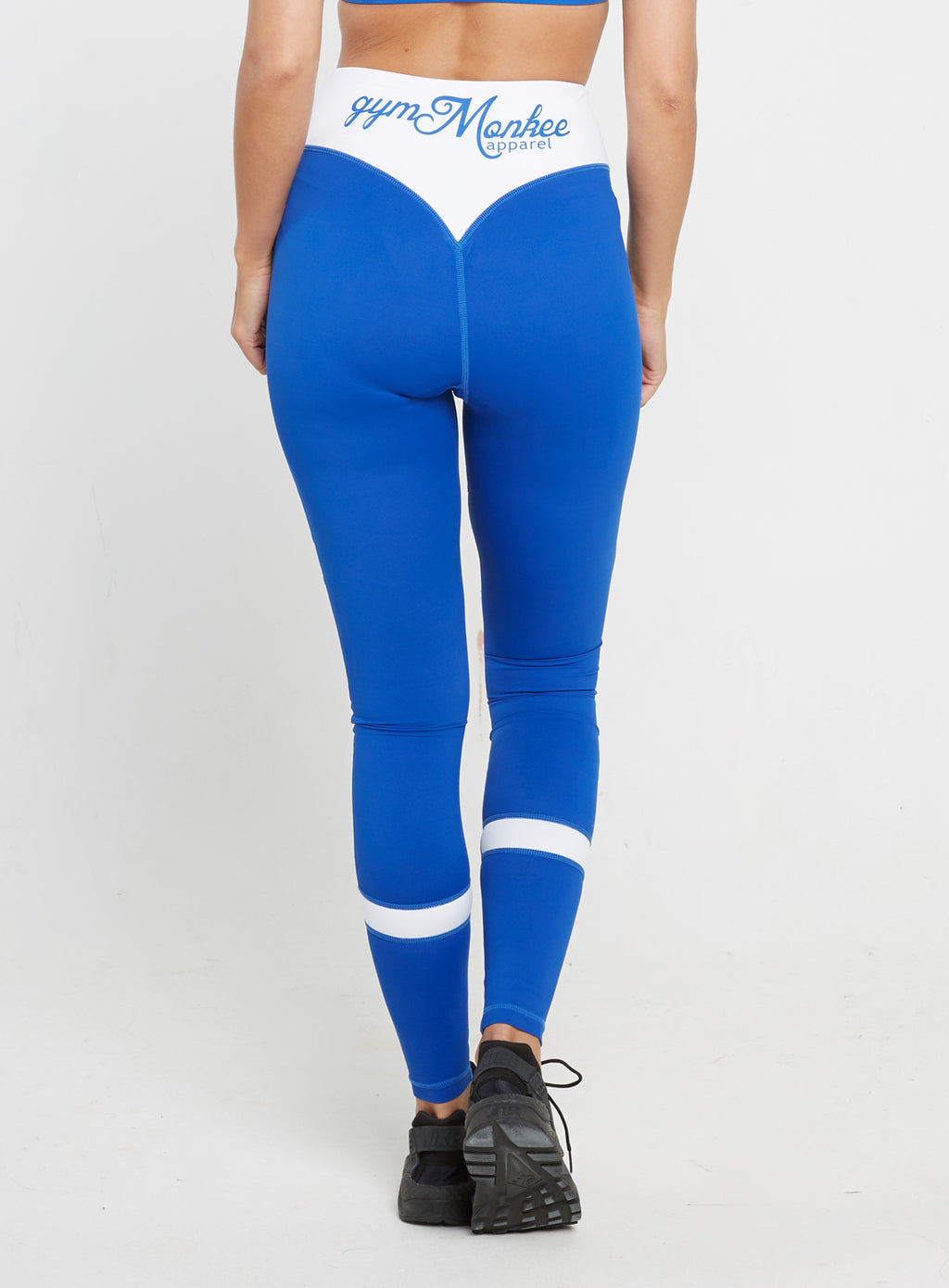 Gym Monkee - Ladies Blue and White Leggings REAR