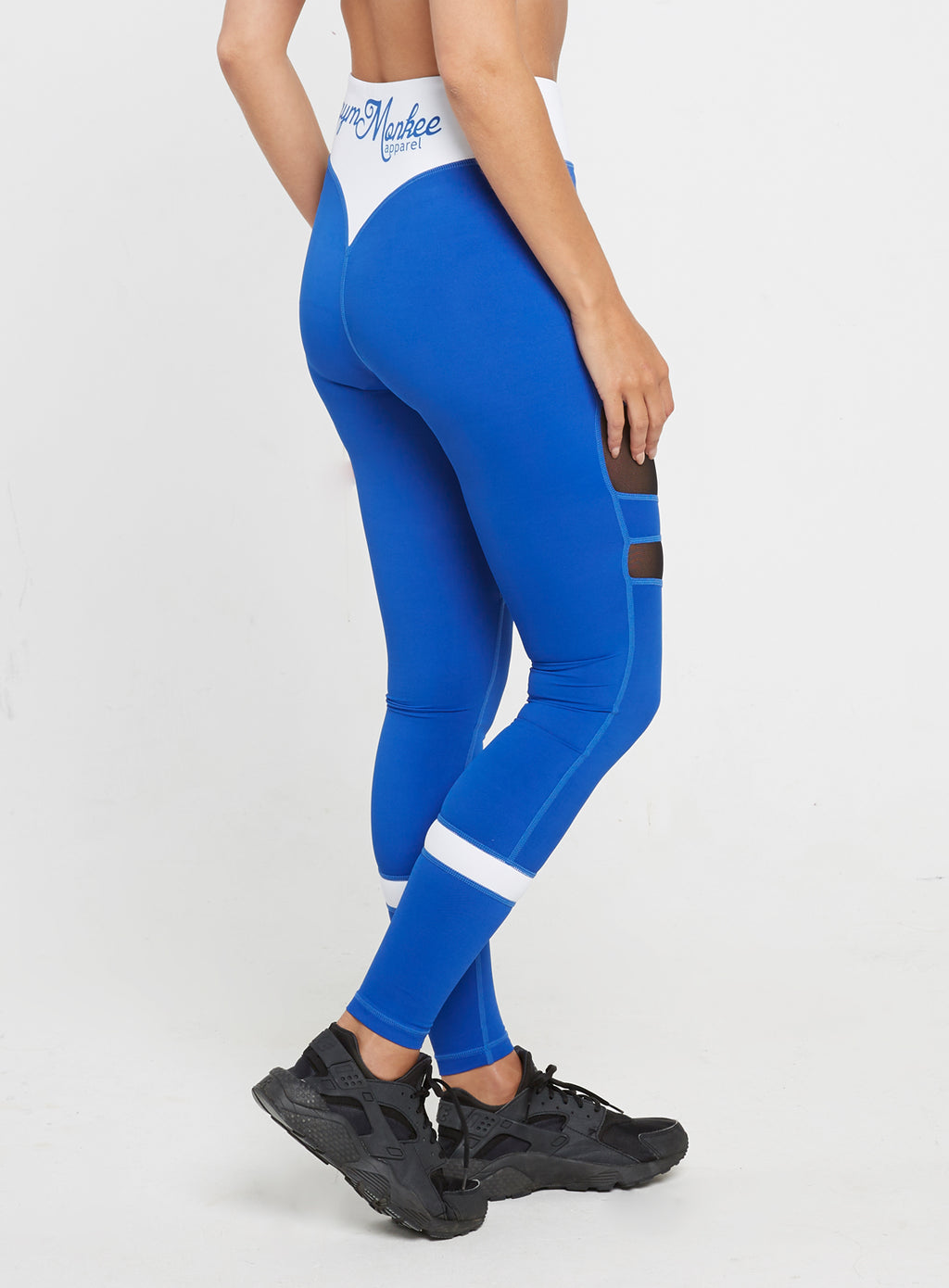 Gym Monkee - Ladies Blue and White Leggings RIGHT