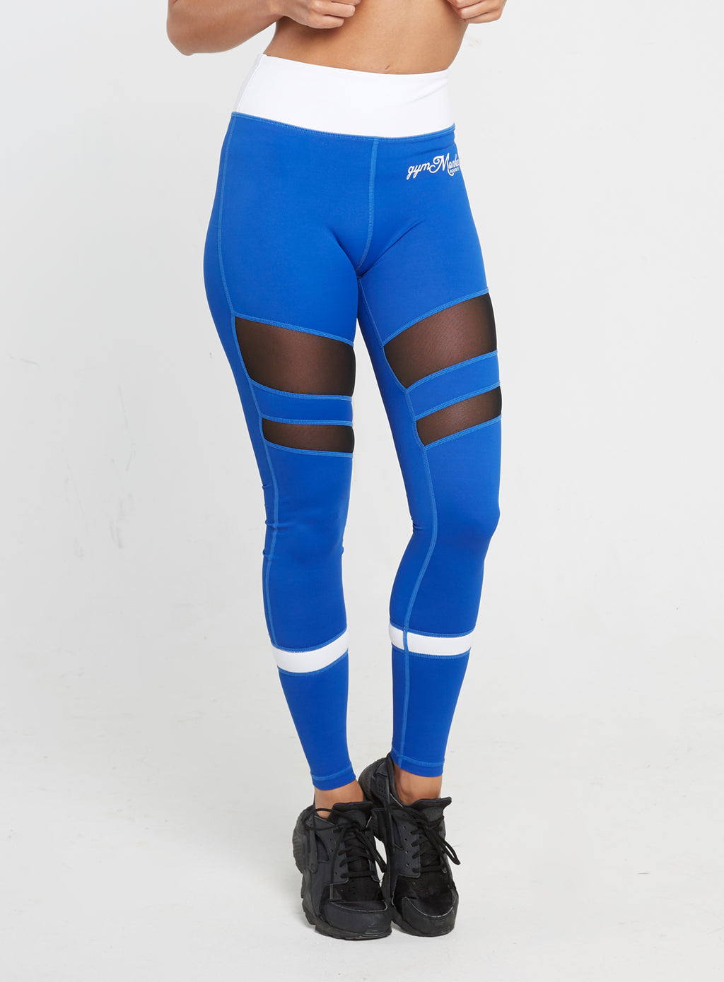 Gym Monkee - Ladies Blue and White Leggings FRONT AGAIN