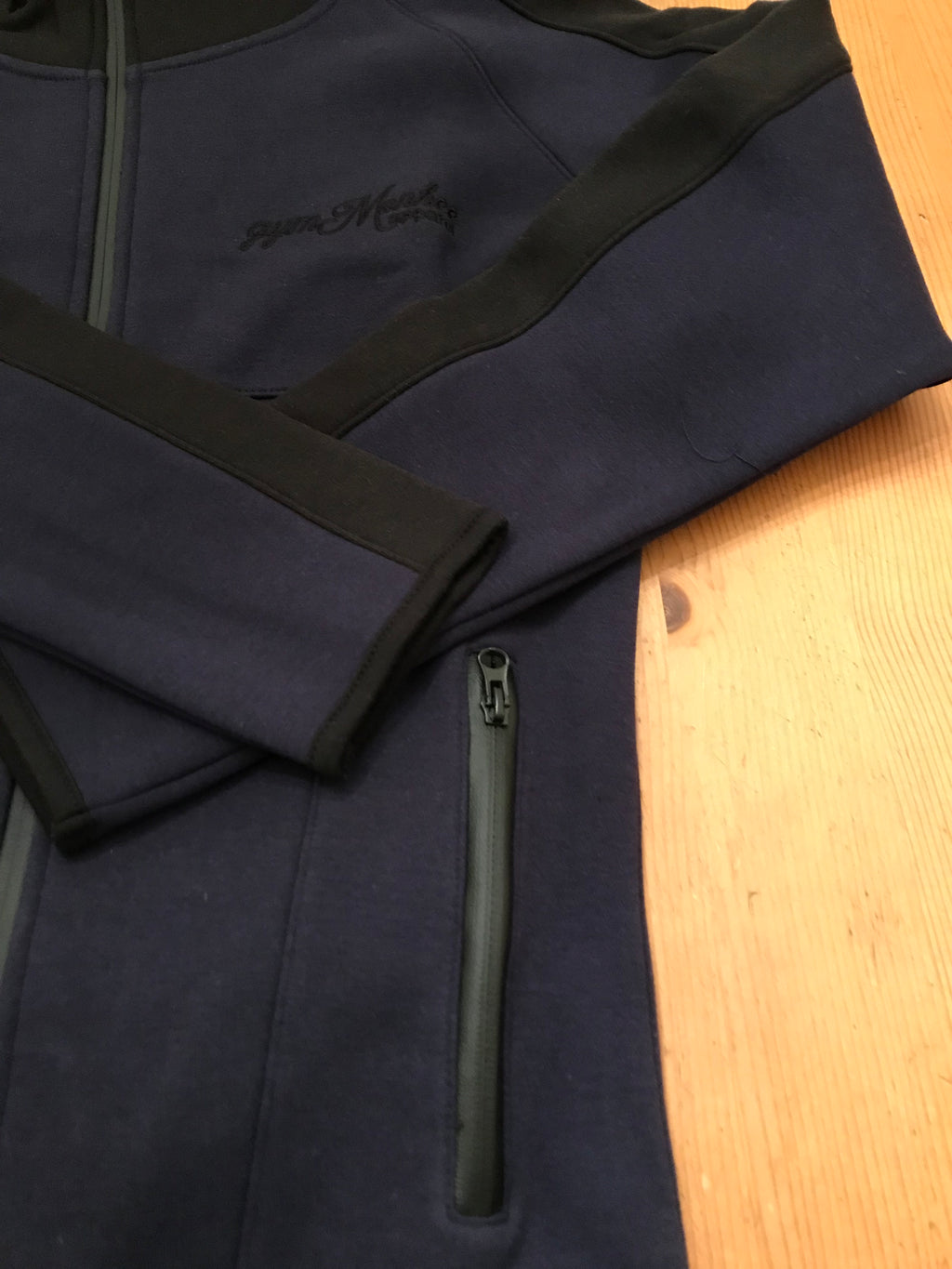 Gym Monkee - Navy Zipped Hoodie Close Up