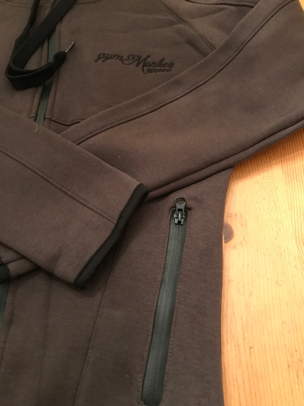 Gym Monkee - Charcoal Zipped Hoodie Pockets
