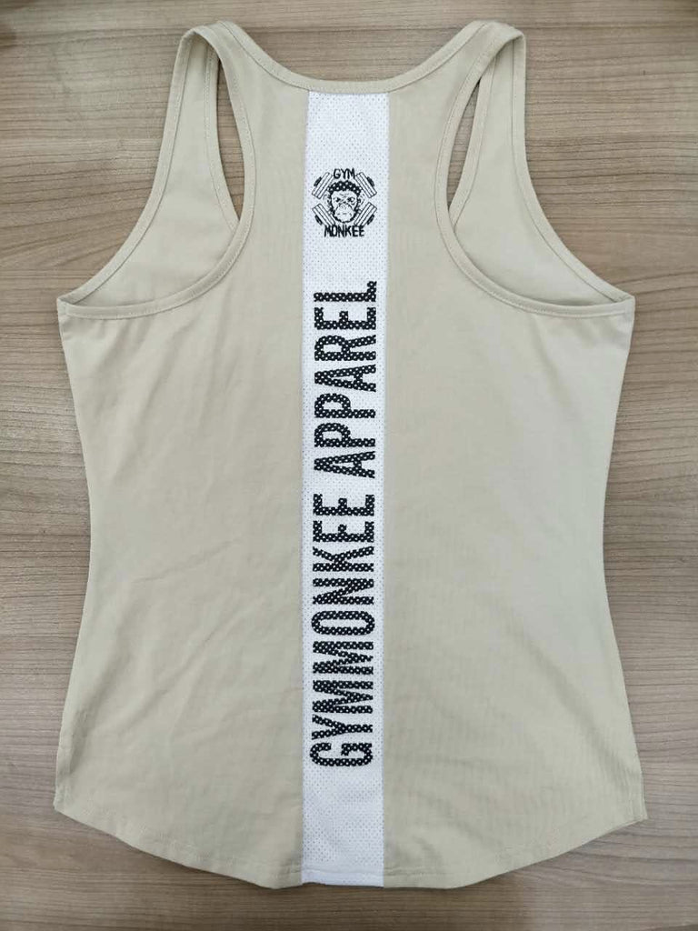 Gym Monkee - Ladies Beige Striped Tank BACK