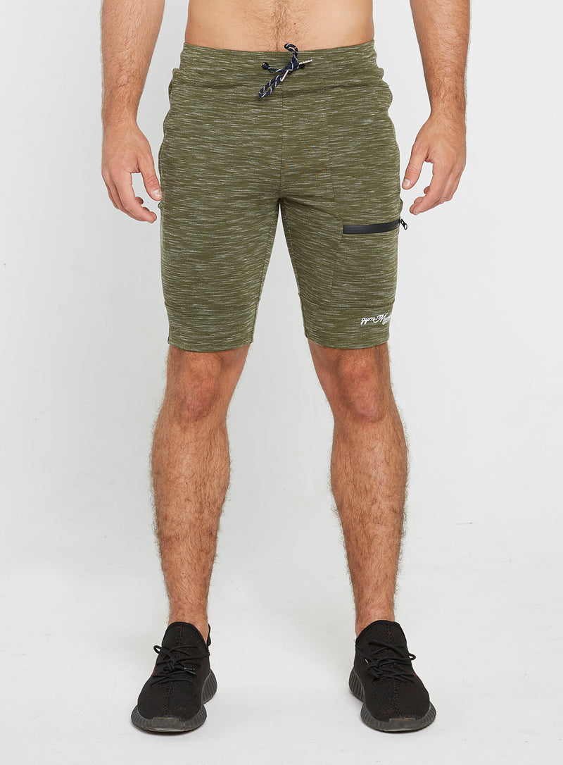 Gym Monkee - Olive Striped Shorts FRONT