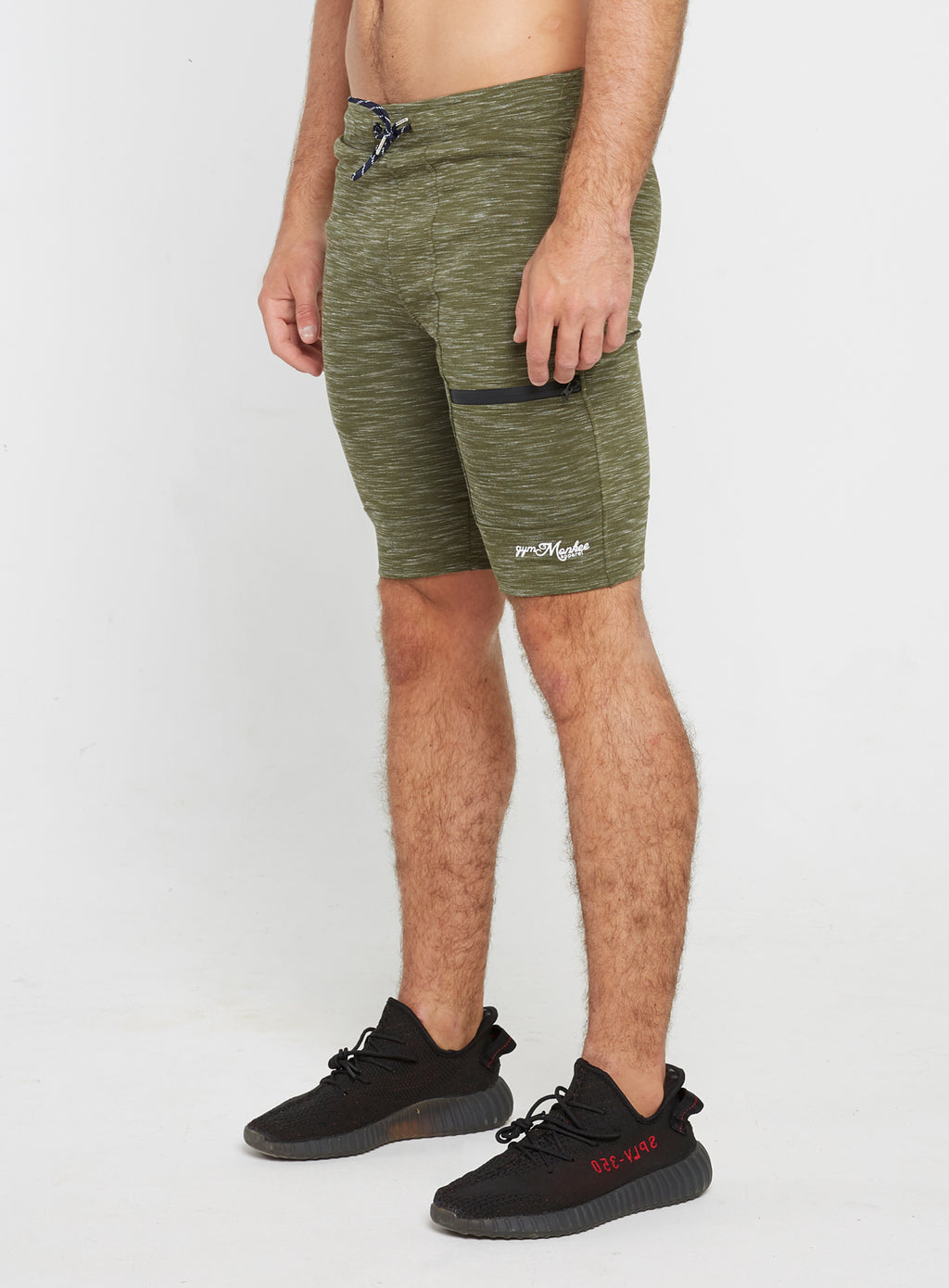 Gym Monkee - Olive Striped Shorts LEFT