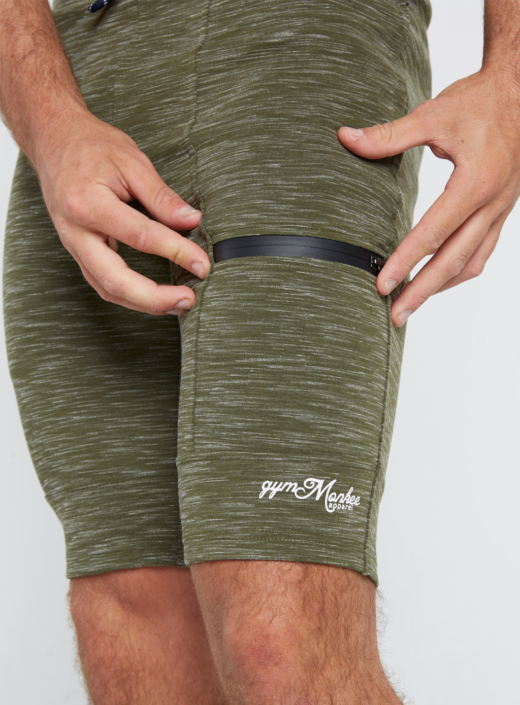 Gym Monkee - Olive Striped Shorts ZIPPED POCKETS