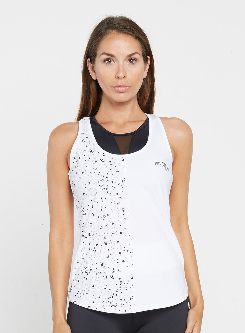 Gym Monkee - Ladies White Speckled Tank FRONT