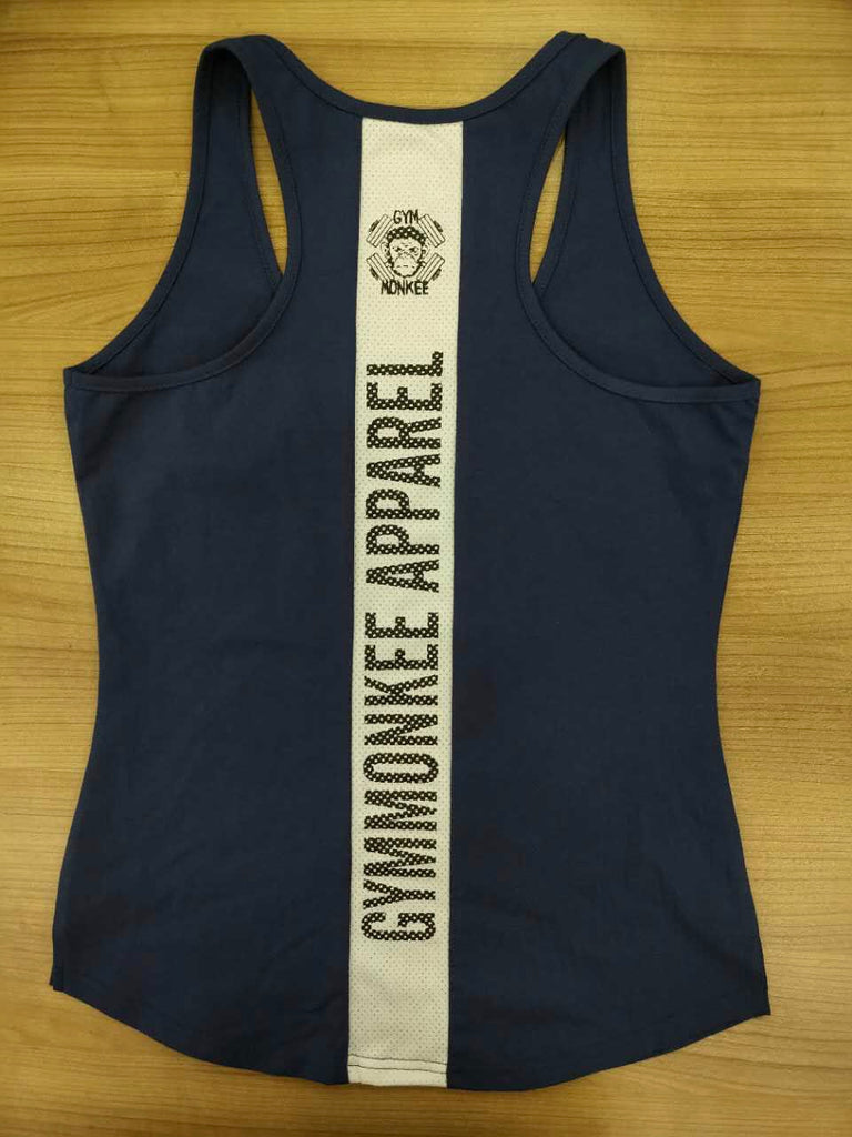 Gym Monkee - Ladies Navy Striped Tank BACK